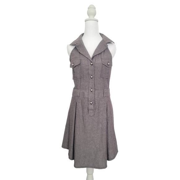 Y2k Sleeveless Button Shirt Dress Size L Gray Preppy Office Siren Academia Twee - Picture 1 of 8